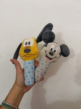 Disney Plush Rattle Duo - Yellow Pluto & Gray Mickey